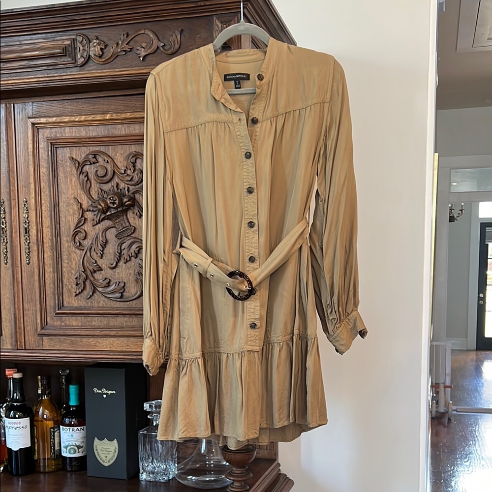 Banana Republic Tan Button-Up Dress with Belt